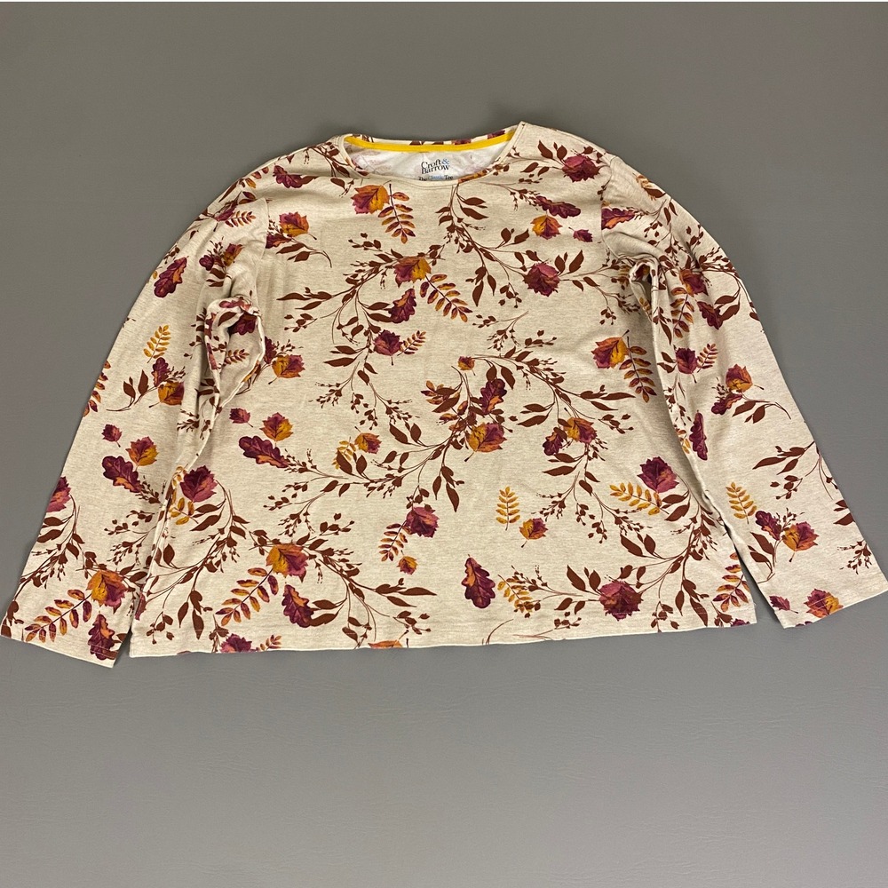 Croft & Barrow Classic Tee Shirt Women's XXL Beige Floral Print Long‎ Sleeve